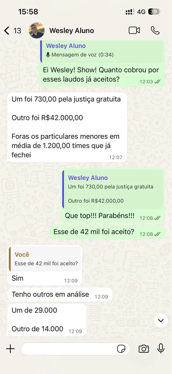Conversa com o aluno Wesley sobre os laudos aceitos